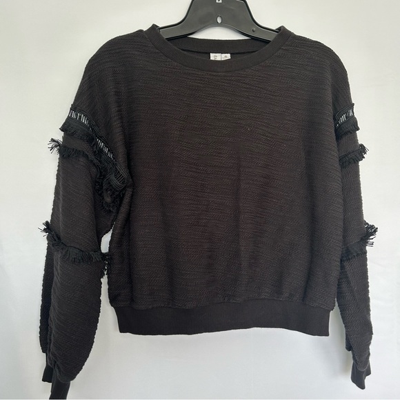 Grace‎ + Karma Black Fringe Cut Out Textured Sweatshirt - Picture 1 of 7